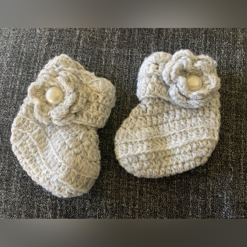 Knit grey baby booties